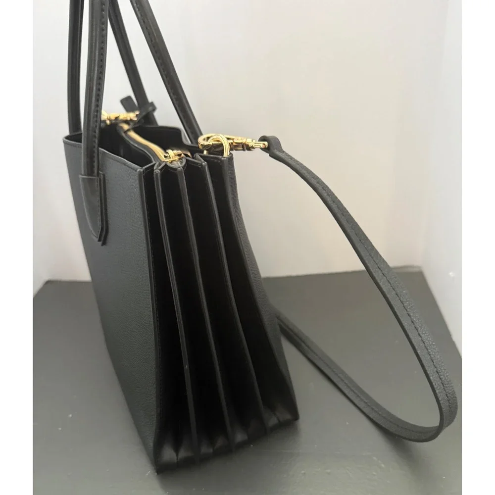 Michael Kors Mercer Tote Accordion Design Black with Gold Hardware Crossbody - Picture 2 of 15